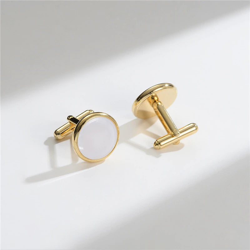 White and Gold Luxury Man Shirt Cufflinks Set