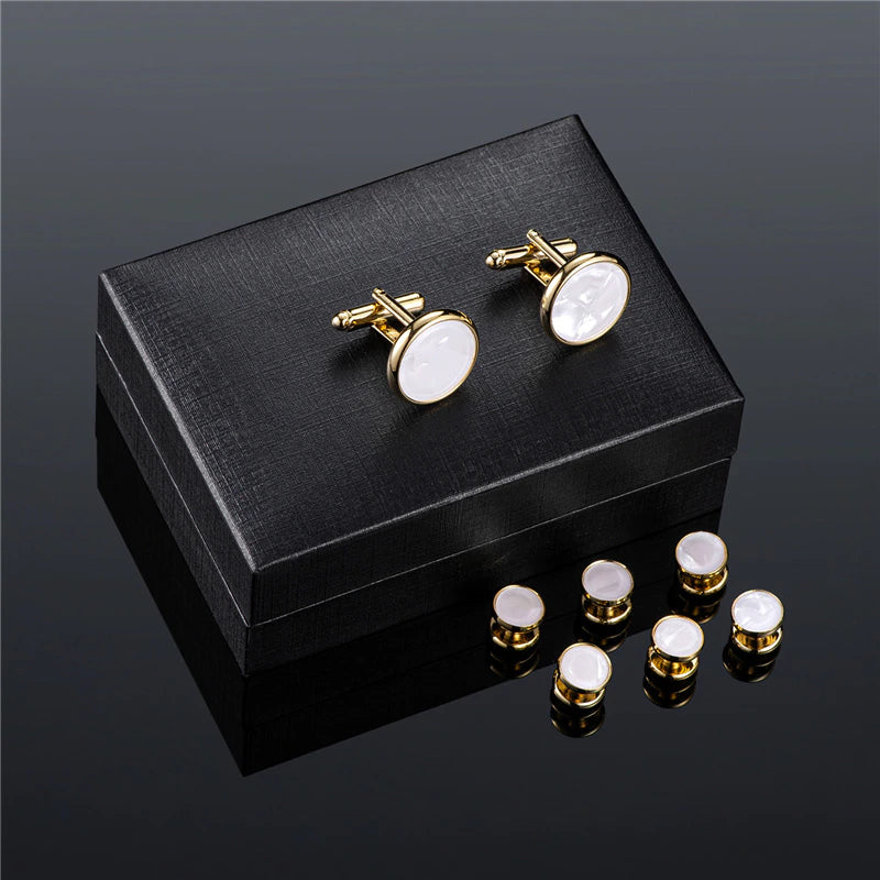 White and Gold Luxury Man Shirt Cufflinks Set