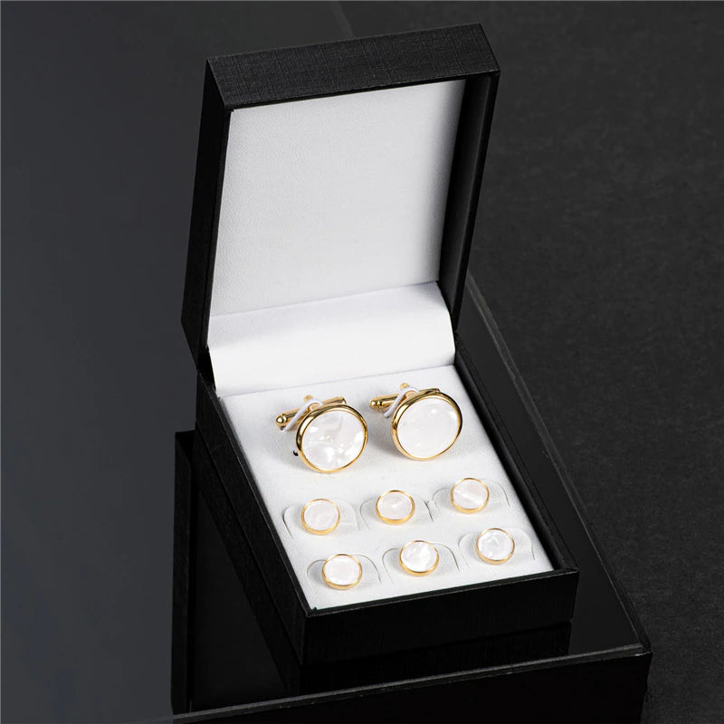 White and Gold Luxury Man Shirt Cufflinks Set