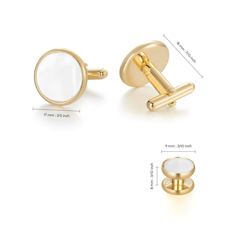 White and Gold Luxury Man Shirt Cufflinks Set