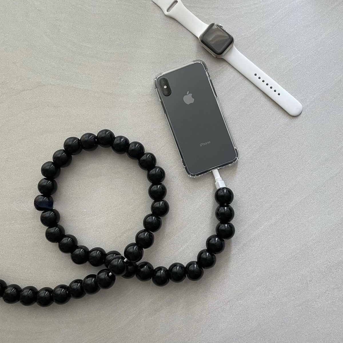 Black Beaded iPhone Charger Cable - 1M