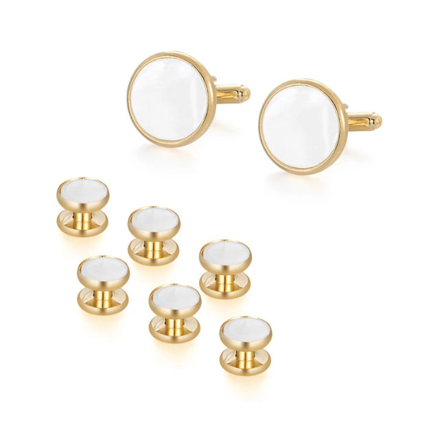 White and Gold Luxury Man Shirt Cufflinks Set