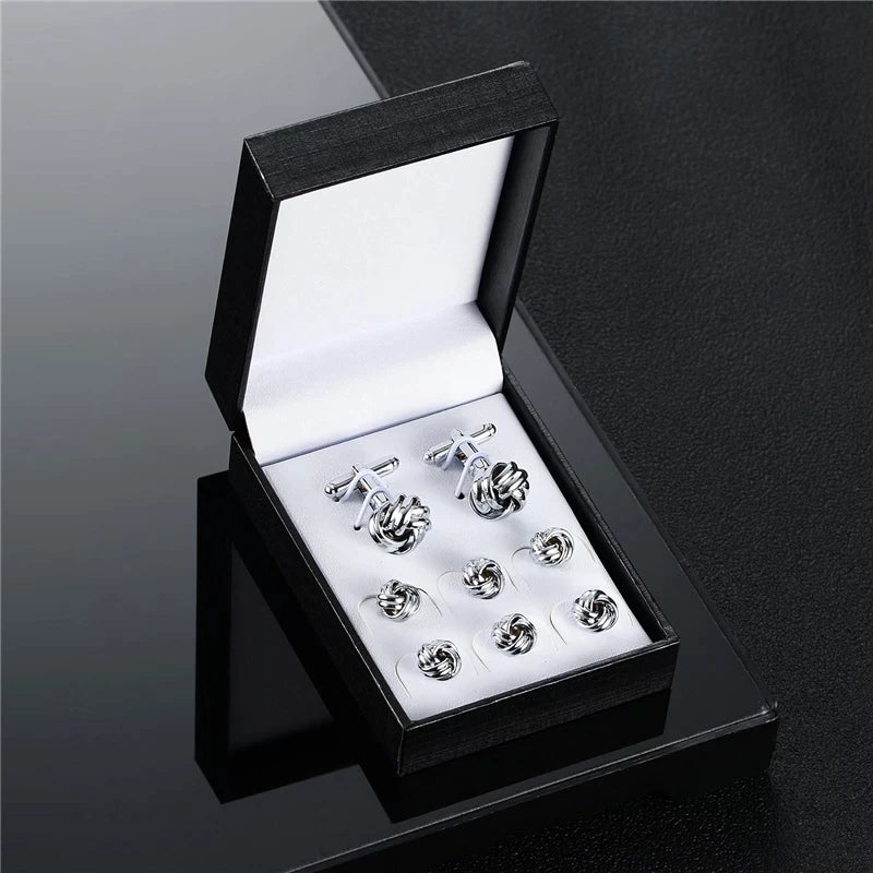Silver Luxury Man Shirt Cufflinks Set