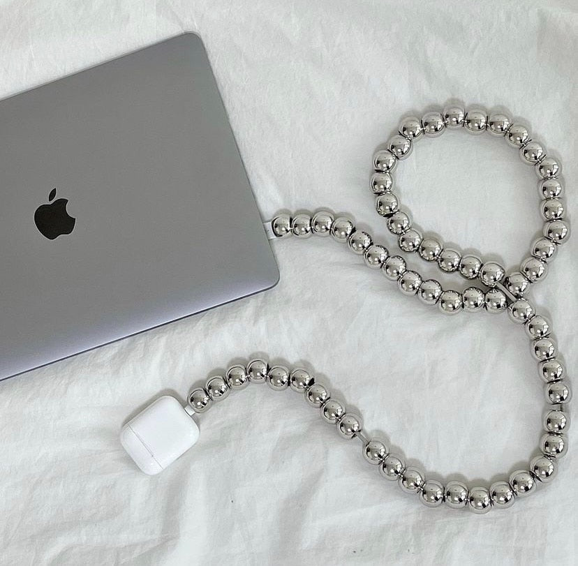 Silver Beaded iPhone Charger Cable - 1M