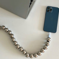 Silver Beaded iPhone Charger Cable - 1M