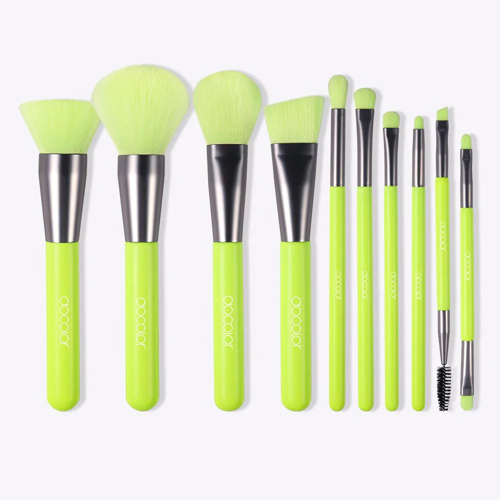 Neon Green - 10 Pieces Syenthetic Brush Set [docolor]